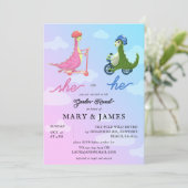 Storybookかわいい恐竜の性別がパーティー 招待状 (スタンド正面)