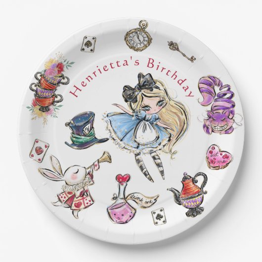 Storybook Alice Birthday Celebration Plates ペーパープレート (正面)