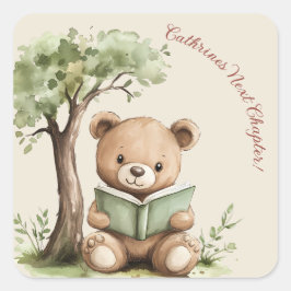 Storybook Bear Tree Beige Baby Shower Sticker スクエアシール
