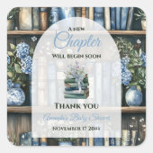 Storybook Blue Boy Library Book Baby Shower スクエアシール (正面)