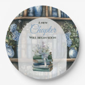 Storybook Blue Boy Library Book Baby Shower ペーパープレート (正面)