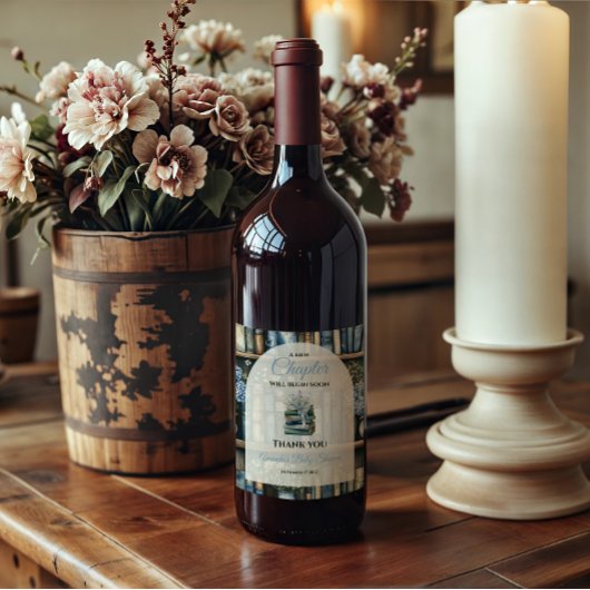 Storybook Blue Boy Library Book Baby Shower ワインラベル