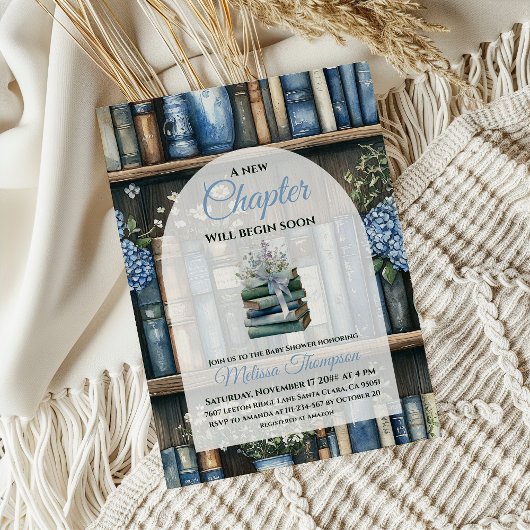 Storybook Blue Boy Library Book Baby Shower 招待状