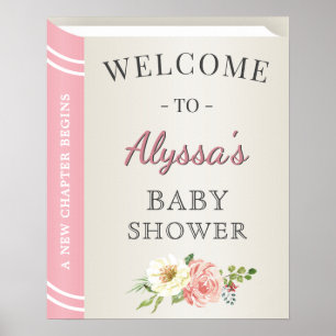 Storybook Book Cover Baby Girl Shower Welcome ポスター