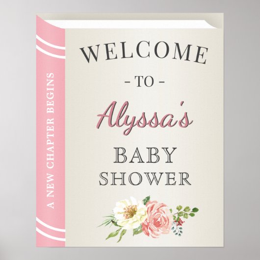 Storybook Book Cover Baby Girl Shower Welcome ポスター (正面)