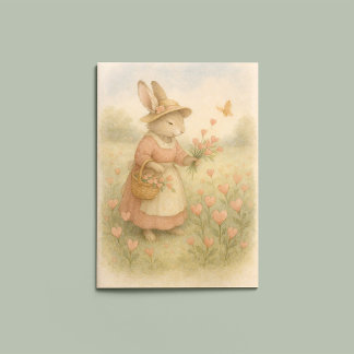 Storybook Bunny with Flowers – Whimsical Woodland  カード