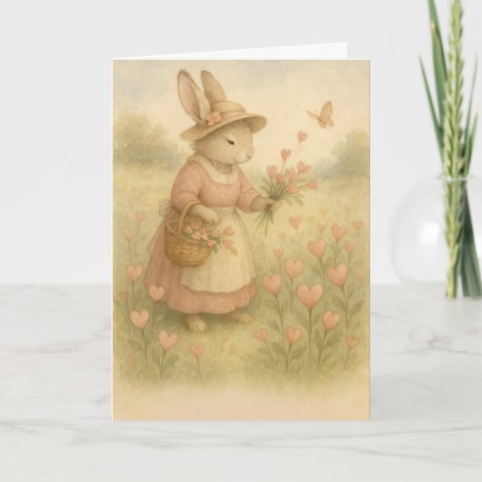 Storybook Bunny with Flowers – Whimsical Woodland カード (正面)