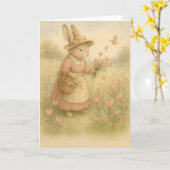 Storybook Bunny with Flowers – Whimsical Woodland カード (黄色い花)