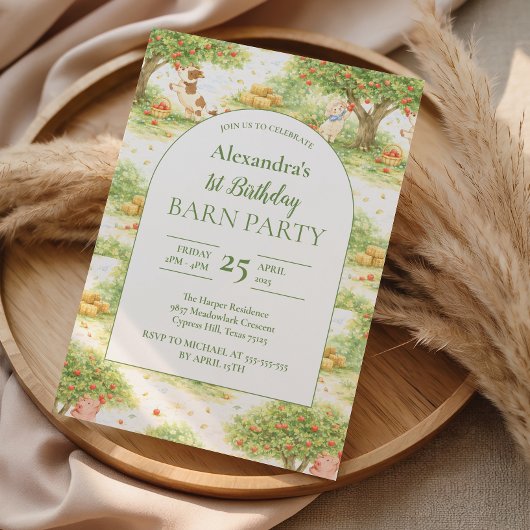 Storybook Farm Animals First Birthday 招待状