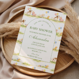 Storybook Farm Animals Pastel Baby Shower 招待状