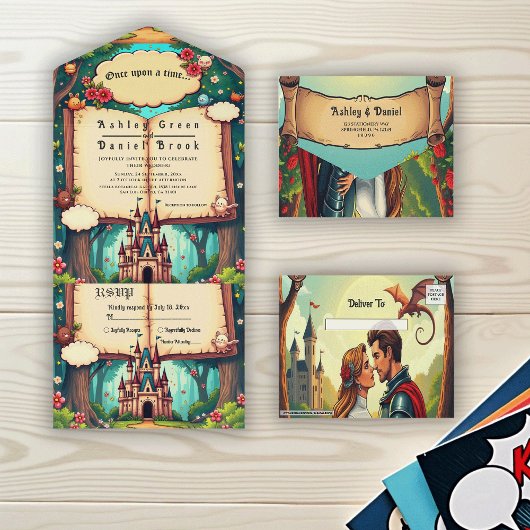 Storybook Forest Woodland Castle Fairytale Wedding オールインワン招待状