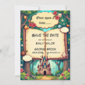 Storybook Forest Woodland Castle Fairytale Wedding セーブザデート (正面)