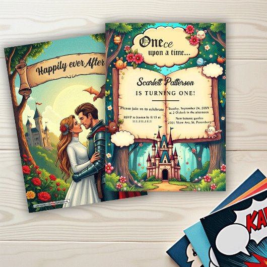 Storybook Forest Woodland Fairytale 1st Birthday 招待状