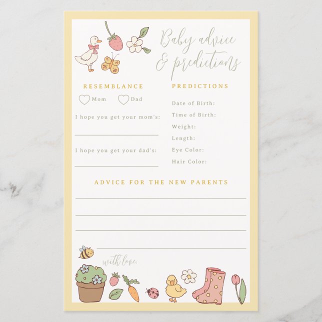 Storybook Garden Baby Advice and Predictions Game (正面)