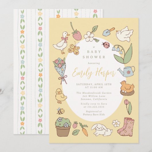 Storybook Garden Vintage Baby Shower Invitation 招待状 (正面/裏面)