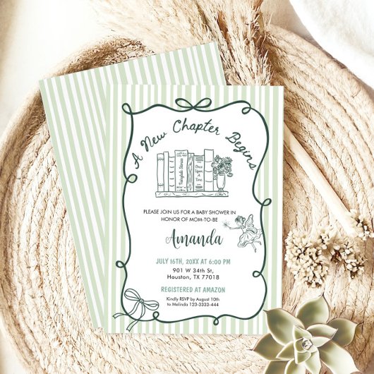 Storybook Green Baby Shower  招待状