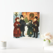 Storybook Illustration Faceless Christmas Carolers スクエア壁時計 (ホーム)