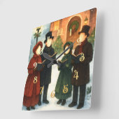 Storybook Illustration Faceless Christmas Carolers スクエア壁時計 (傾斜)