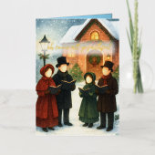 Storybook Illustration Faceless Christmas Carolers 箔シーズンカード (正面)