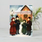 Storybook Illustration Faceless Christmas Carolers 箔シーズンカード (立ち正面)