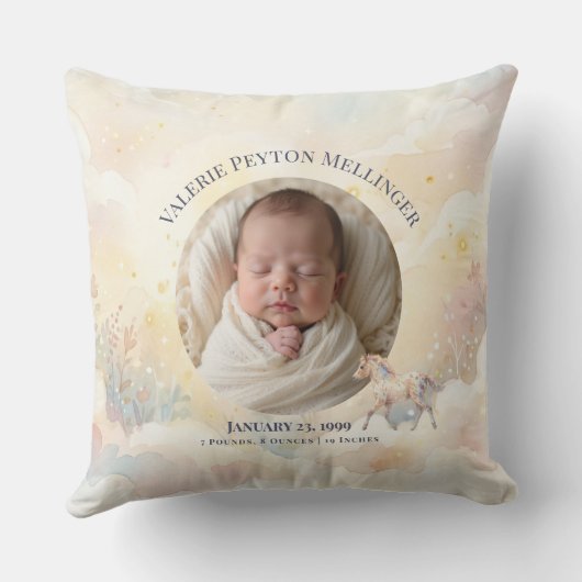Storybook Magic Enchanted Birth Stats Photo Pillow クッション (裏面)