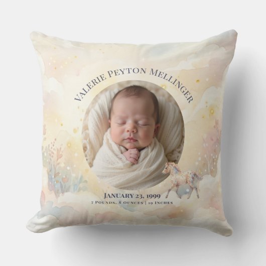 Storybook Magic Enchanted Birth Stats Photo Pillow クッション (正面)