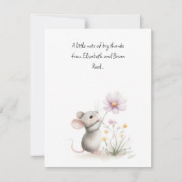 Storybook Mouse Picking a Pink Wildflower サンキューカード