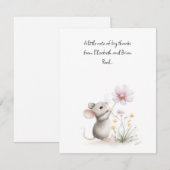 Storybook Mouse Picking a Pink Wildflower サンキューカード (正面/裏面)