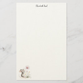 Storybook Mouse Picking a Pink Wildflower 便箋