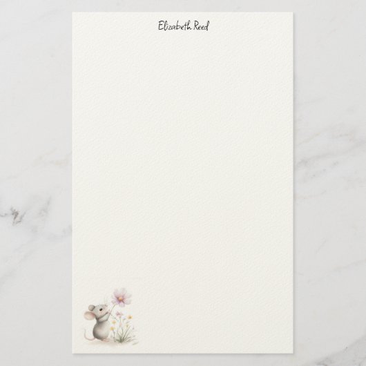 Storybook Mouse Picking a Pink Wildflower 便箋 (正面)