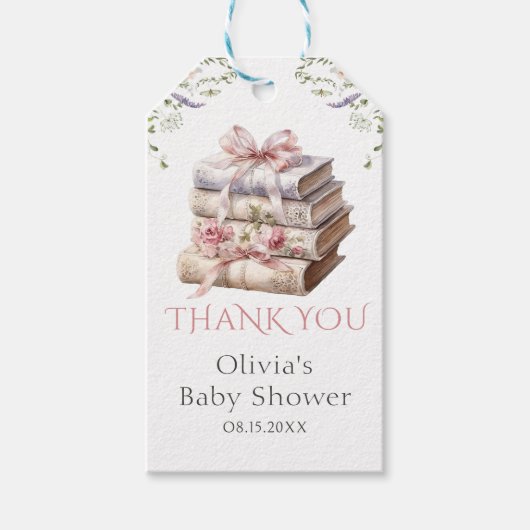 Storybook New Chapter Bow Book Baby Shower ギフトタグ (正面)