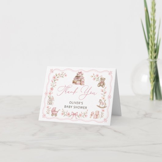 Storybook Nursery Floral Baby Shower サンキューカード (正面)