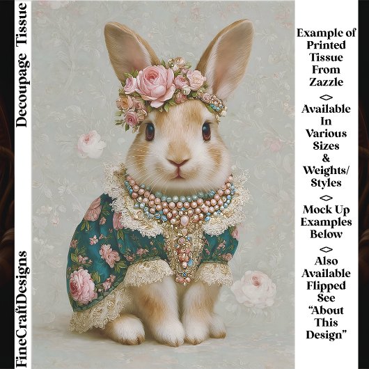 Storybook Rabbit in Floral Dress EV8R Decoupage 薄葉紙