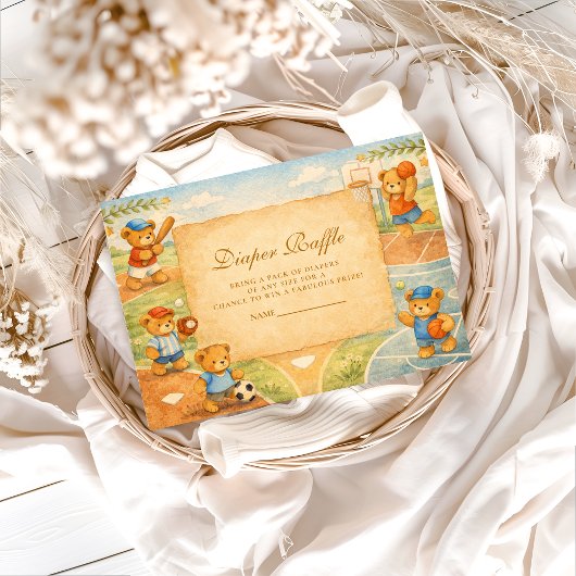 Storybook Sports Teddy Bears Diapper Raffle エンクロージャーカード