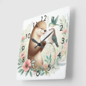 Storybook WoodlandベビーOtter and Bird スクエア壁時計 (傾斜)
