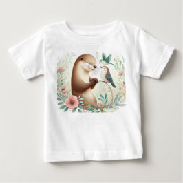 Storybook WoodlandベビーOtter and Bird ベビーTシャツ