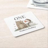 Storybook Woodland Animals Birthday スクエアペーパーコースター (アングル)