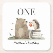Storybook Woodland Animals Birthday スクエアペーパーコースター (正面)
