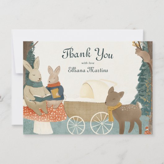 Storybook Woodland Friends赤ちゃんシャワーありがとう サンキューカード (正面)
