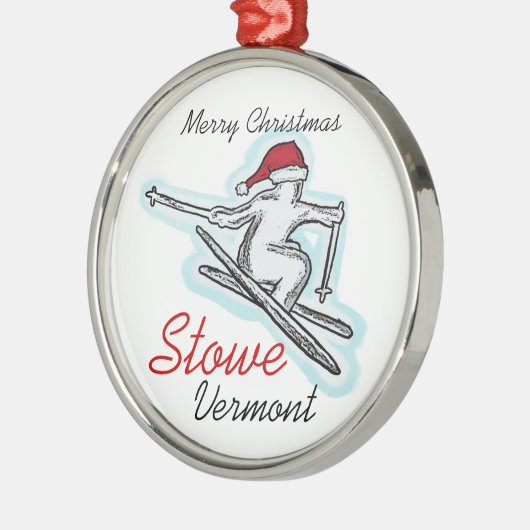 Stoweヴァーモントサンタの帽子のスキーヤーのオーナメント メタルオーナメント (左)