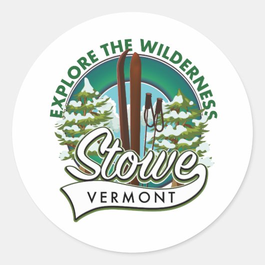 Stowe Vermont、ウィルダネスのスキーポスターを探索する。 ラウンドシール (正面)