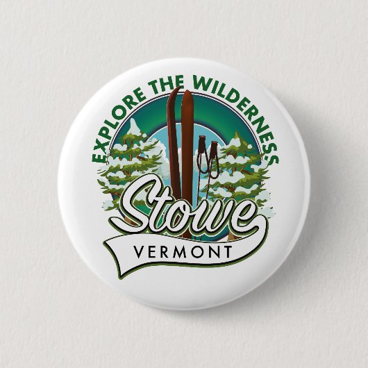 Stowe Vermont、ウィルダネスのスキーポスターを探索する。 缶バッジ (正面)