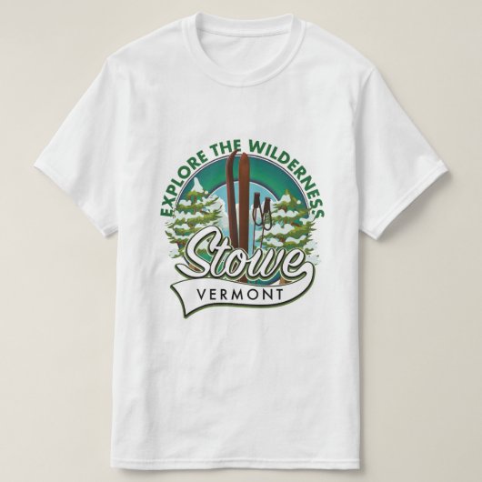 Stowe Vermont、ウィルダネスのスキーポスターを探索する。 Tシャツ (デザイン正面)