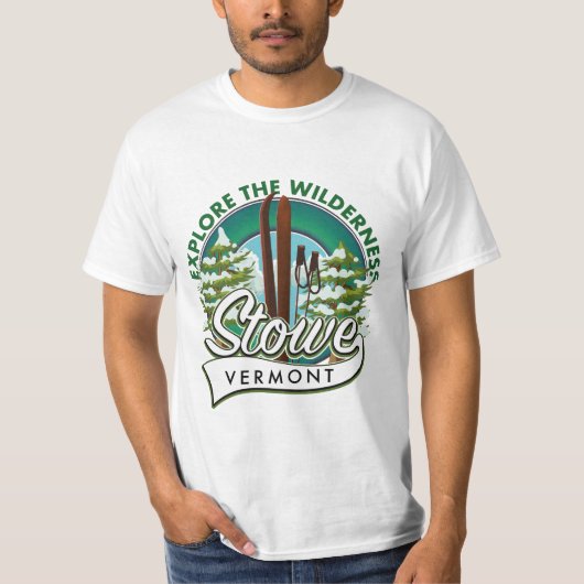 Stowe Vermont、ウィルダネスのスキーポスターを探索する。 Tシャツ (正面)