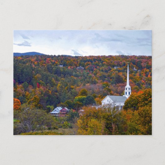 Stowe, Vermont, Community Church，秋 ポストカード (正面)