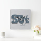 Stowe Vermont Denim Letter スクエア壁時計 (ホーム)