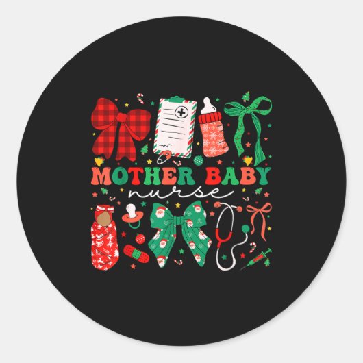 Stpartum Xmas Coquette Mother Baby Nurse Christmas ラウンドシール (正面)