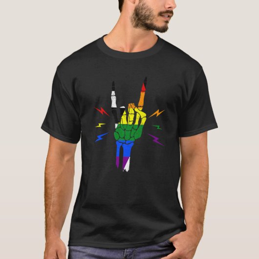 Straight Ally Pride Flag Skeleton Hand Straight Al Tシャツ (正面)