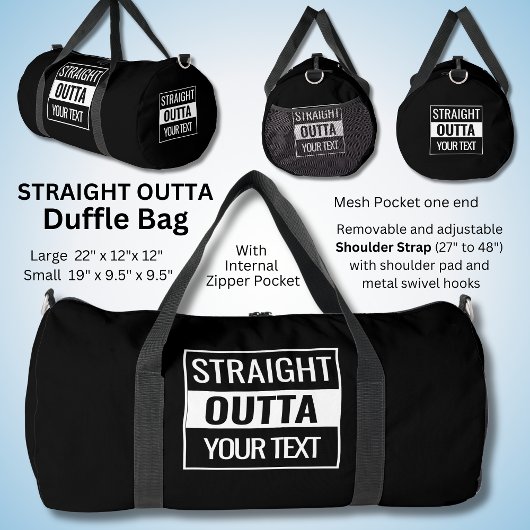 Straight Outta – テキスト – 白黒オン ダッフルバッグ