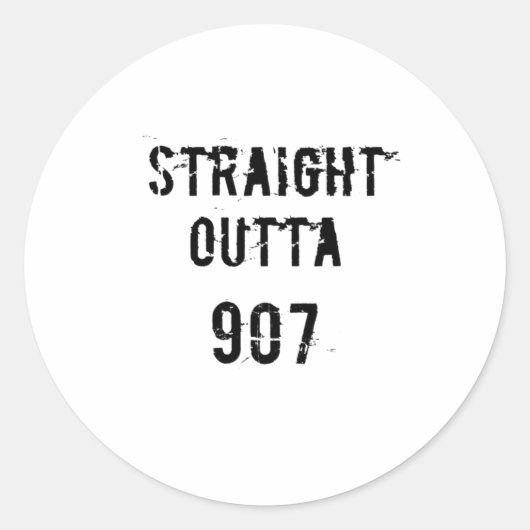 Straight Outta 907 Sticker- Black Text ラウンドシール (正面)